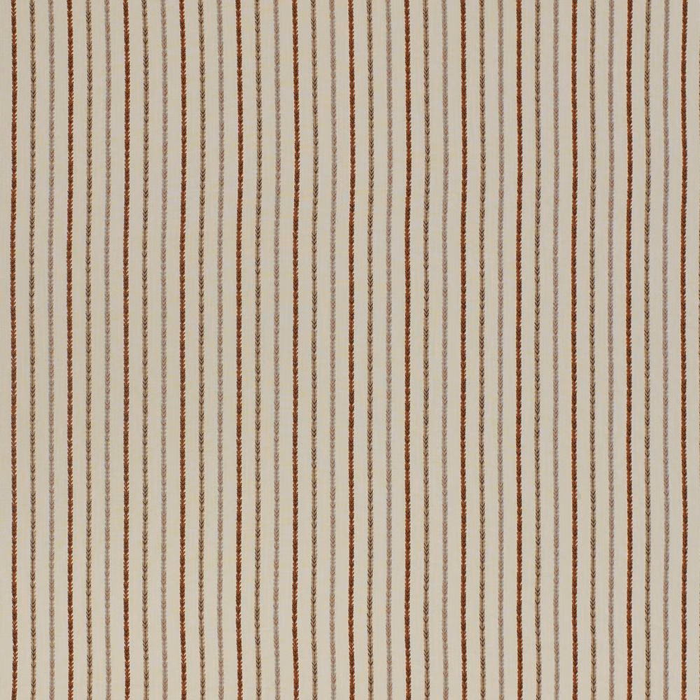 Cream fabric swatch with narrow burnt orange vertical stripes and fine woven texture