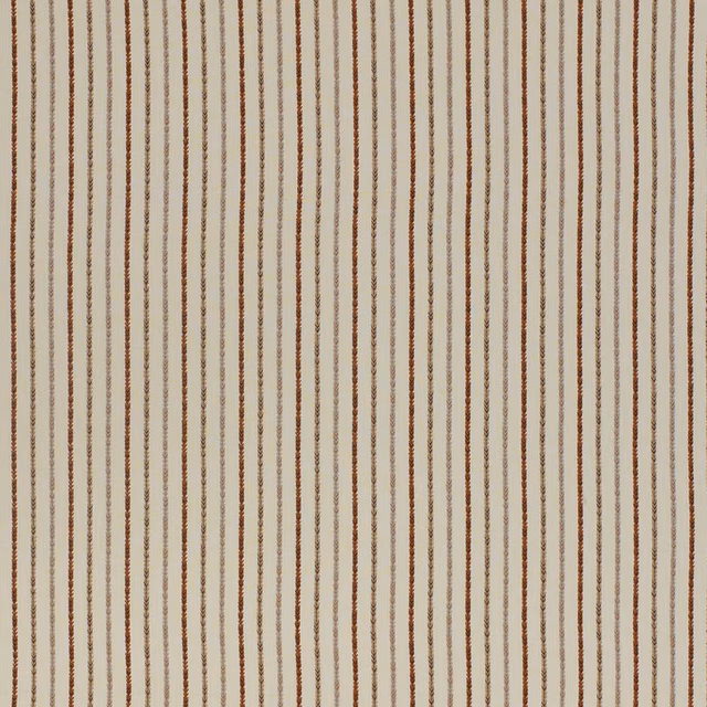 Cream fabric swatch with narrow burnt orange vertical stripes and fine woven texture