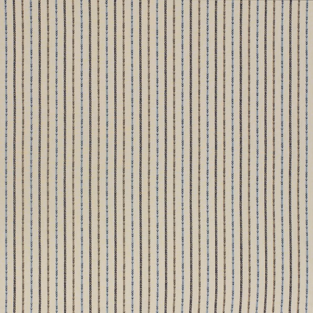 Ivory fabric swatch with fine vertical indigo striped motif