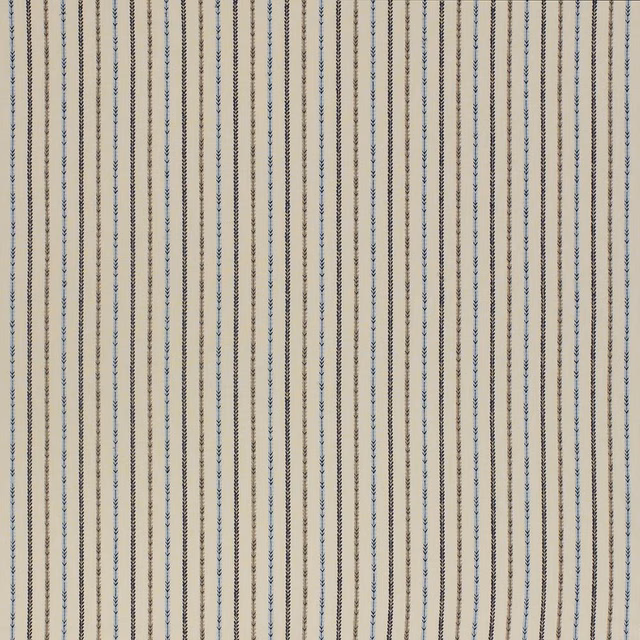 Ivory fabric swatch with fine vertical indigo striped motif