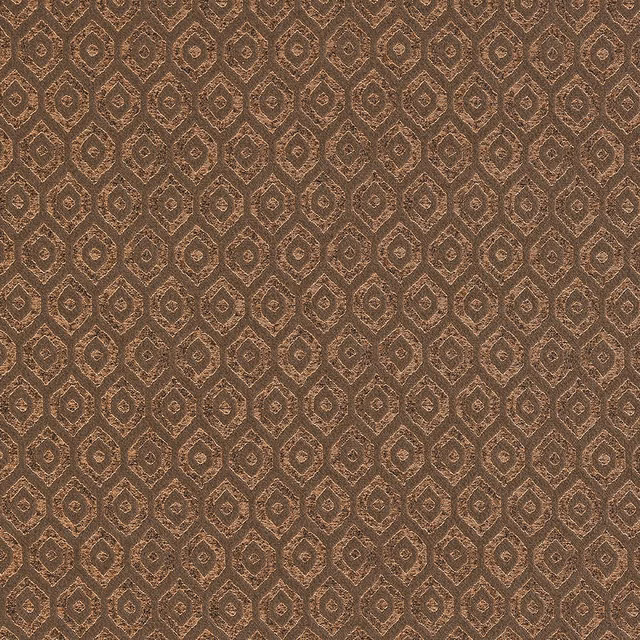 Bronze-brown geometric fabric with small metallic diamond motifs and woven sheen