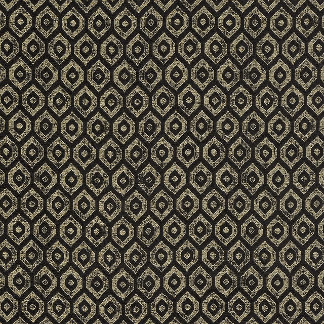 Charcoal geometric fabric with small gold lozenge motifs and subtle metallic sheen