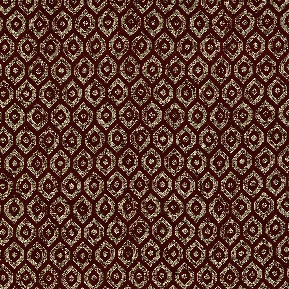 Deep burgundy fabric with small geometric diamond motifs and subtle metallic detailing