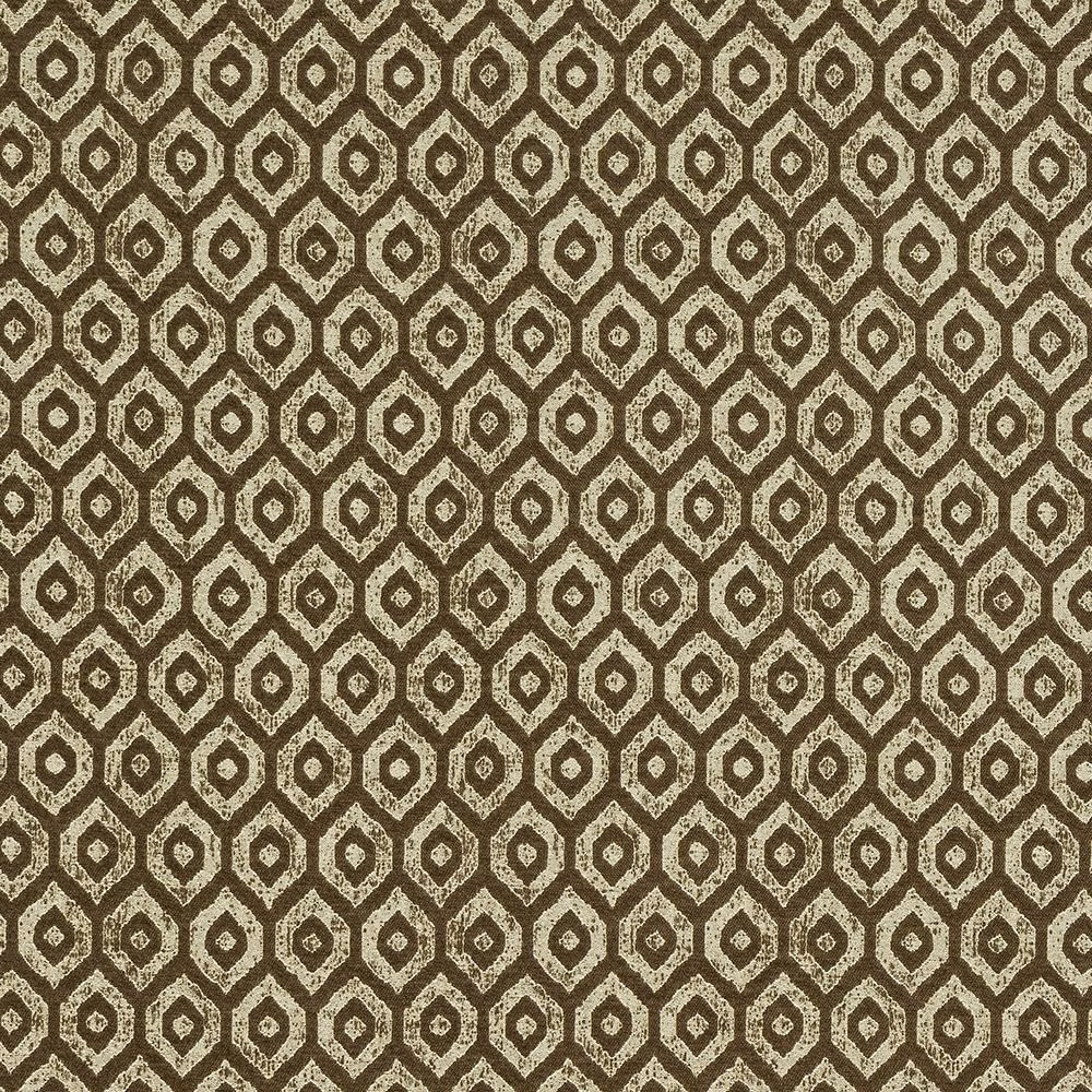 Warm sand and mocha geometric woven fabric with small diamond motif and subtle sheen