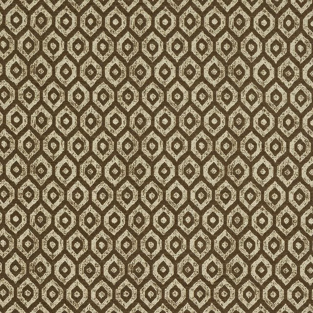 Warm sand and mocha geometric woven fabric with small diamond motif and subtle sheen