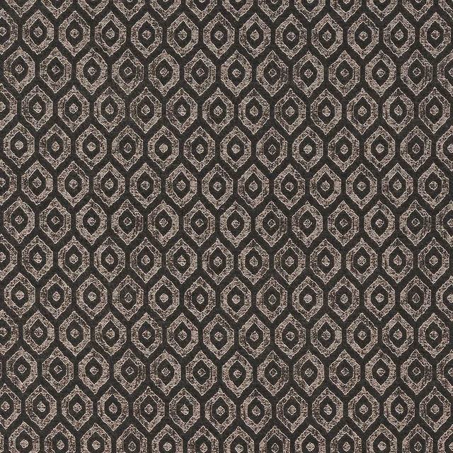 Dark charcoal geometric fabric with small silver lozenge motifs and a subtle textured weave