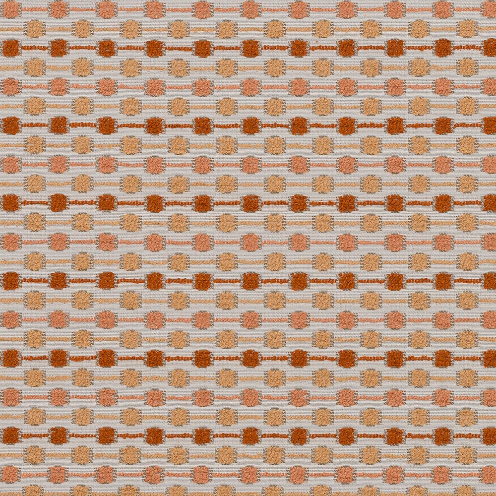 Small repeating burnt orange and peach dotted stripe fabric on a pale ground