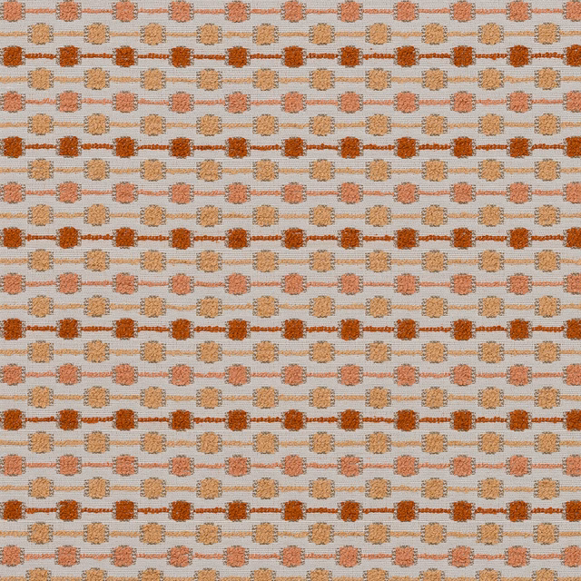 Small repeating burnt orange and peach dotted stripe fabric on a pale ground