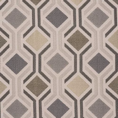Geometric hexagon fabric in dove grey, taupe and ivory woven pattern