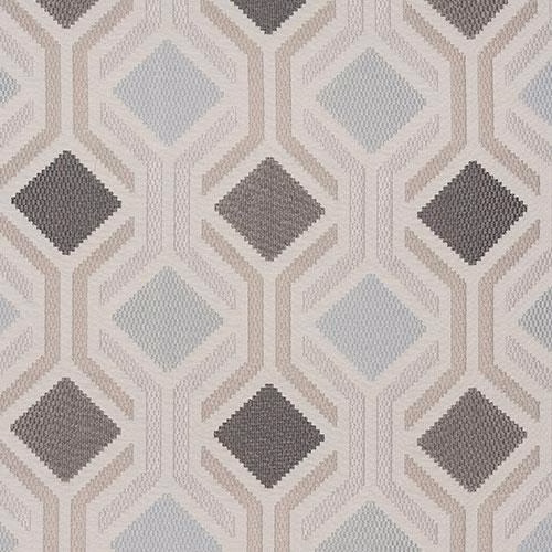 Geometric mosaic fabric with pale grey-blue diamonds and graphite centres