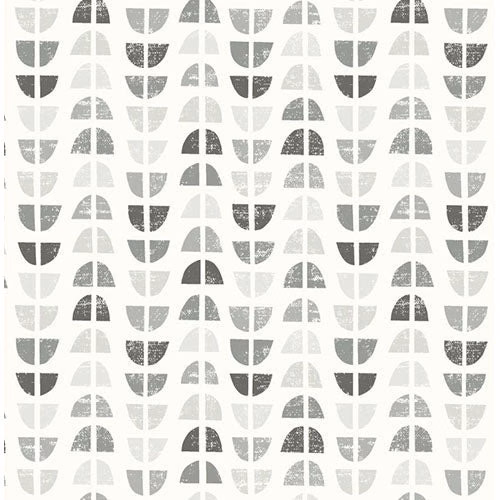 Grey geometric half-arch motif on an off-white cotton fabric swatch