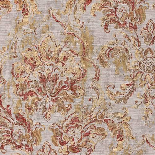 Large red and gold damask pattern on a softly textured pale ground