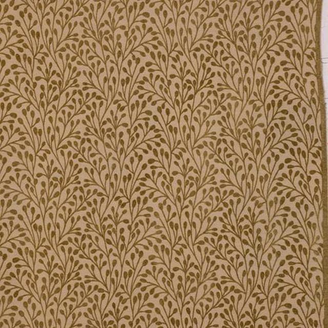 Warm beige fabric with small olive leaf trail botanical repeat