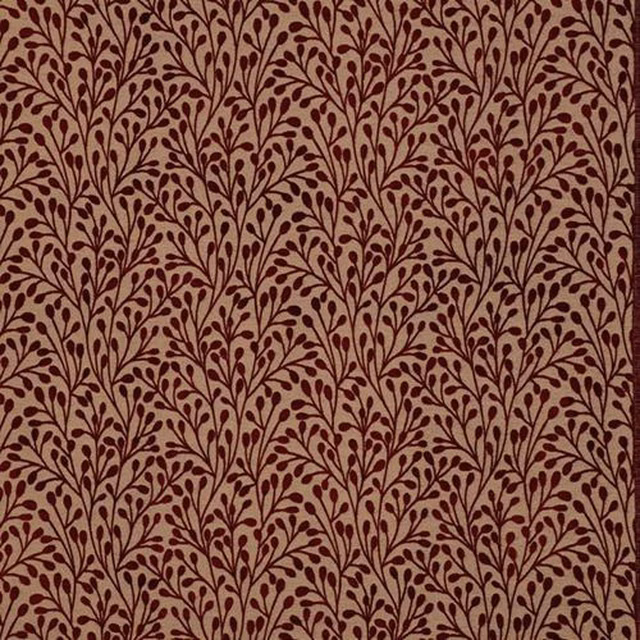 Rose ground fabric with dense burgundy trailing leaf motif