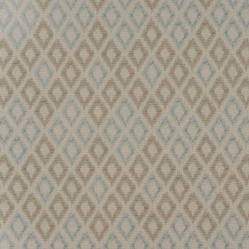 Pale duck egg blue geometric fabric with small taupe diamond motif
