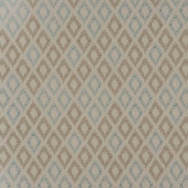 Pale duck egg blue geometric fabric with small taupe diamond motif
