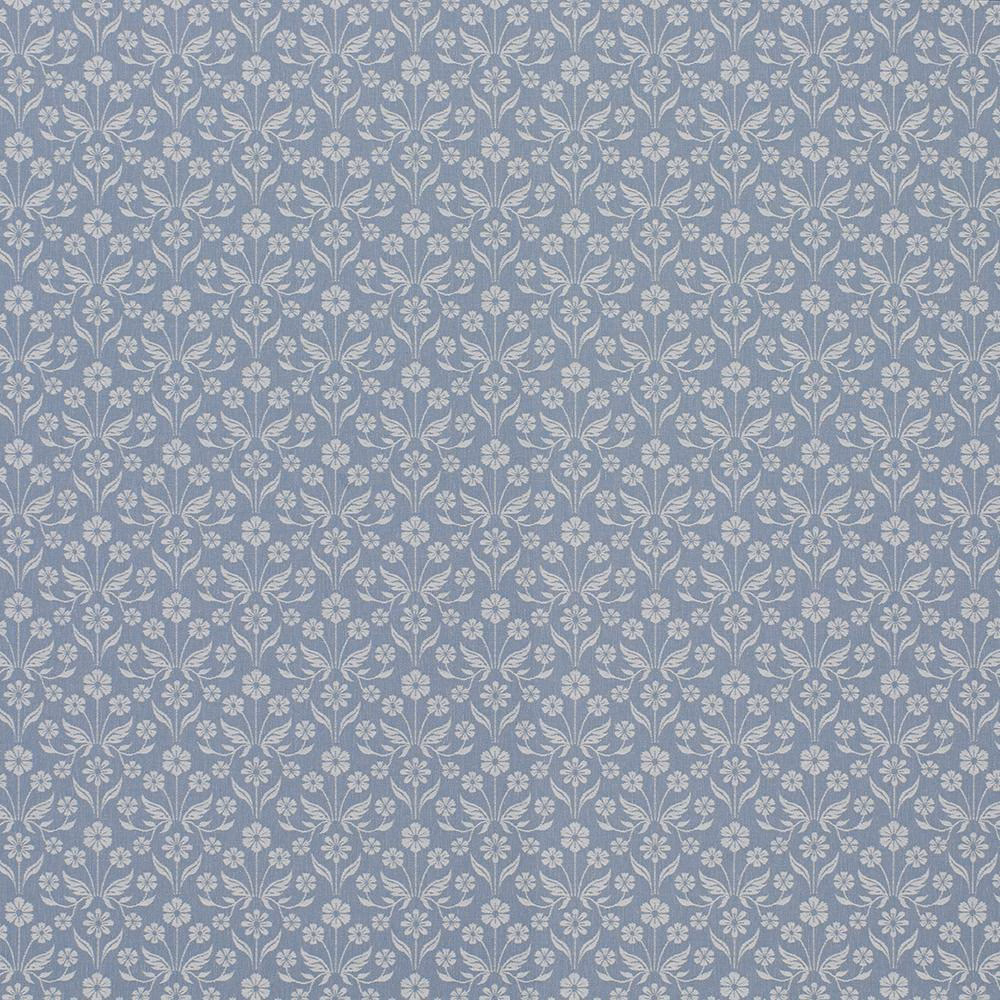 Soft cornflower blue fabric with small pale floral trailing pattern