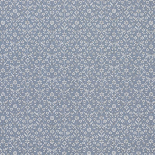 Soft cornflower blue fabric with small pale floral trailing pattern