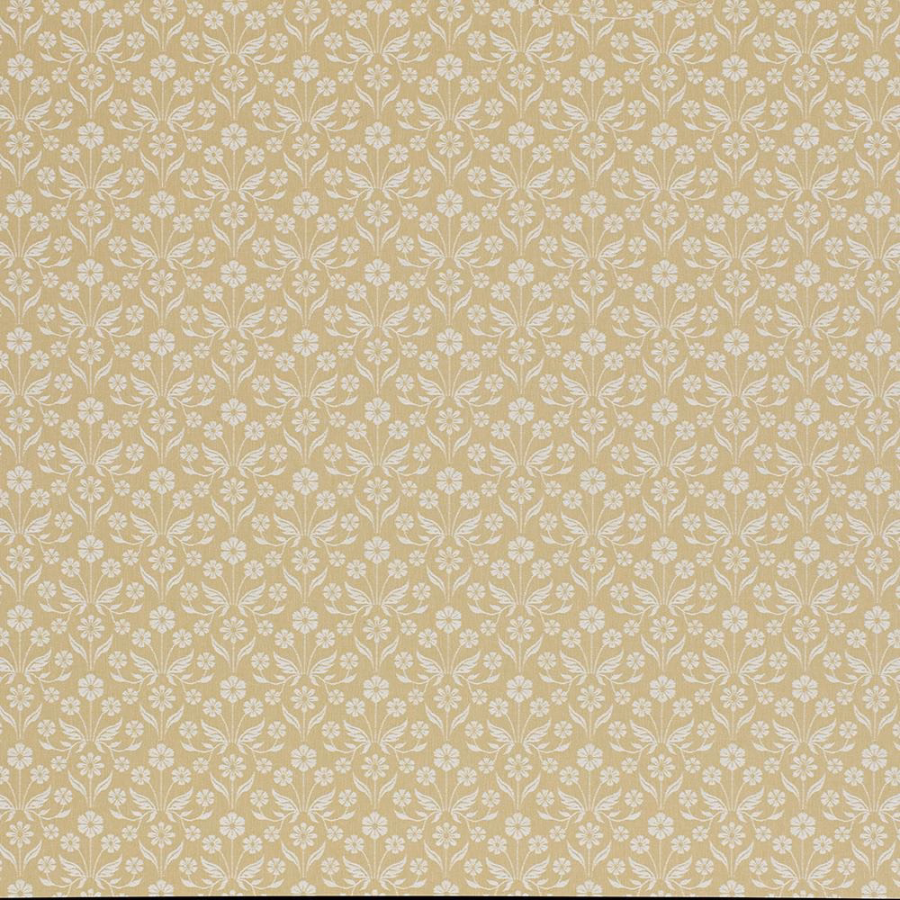 Soft ochre fabric with small white floral trailing pattern