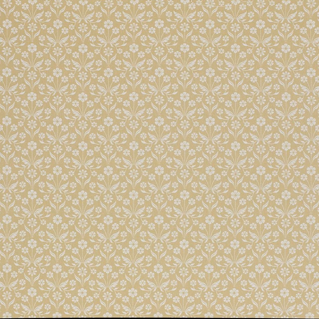 Soft ochre fabric with small white floral trailing pattern
