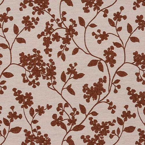 Burnt orange floral vine print on a cream woven fabric background