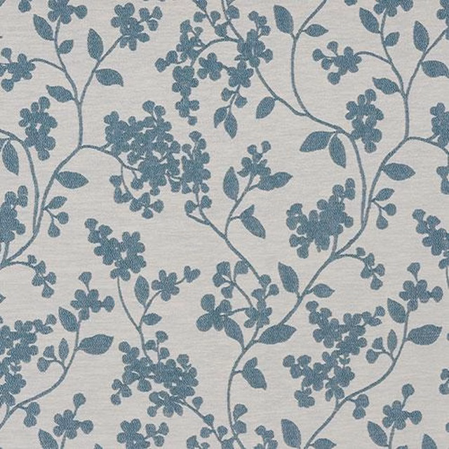 Soft teal floral vine pattern on a pale off-white fabric background