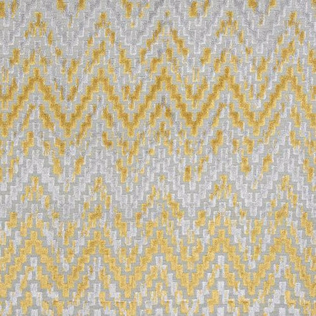 Ochre and pale grey zigzag woven fabric with a textured geometric pattern