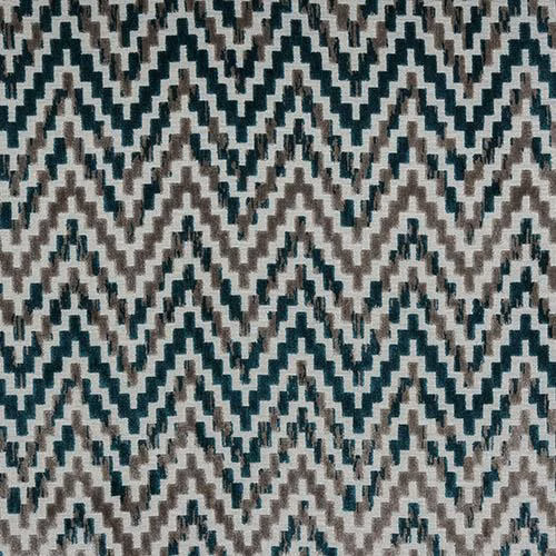 Teal and grey zigzag chevron woven fabric swatch with pale ground