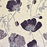 Large aubergine floral print on a warm ivory textured ground
