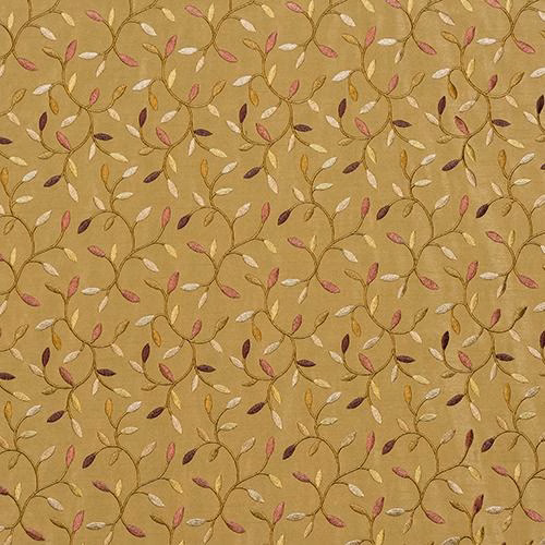 Small trailing leaf pattern in muted olive gold with pink and cream leaves