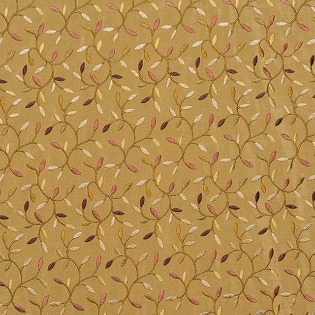 Small trailing leaf pattern in muted olive gold with pink and cream leaves