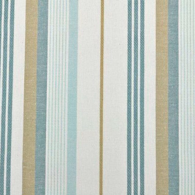 Eggshell cotton fabric with vertical aqua, teal and beige stripes