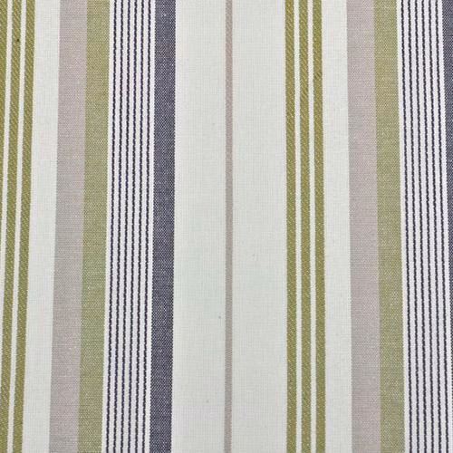 Vertical narrow stripe cotton fabric in sage green, stone and grape-grey