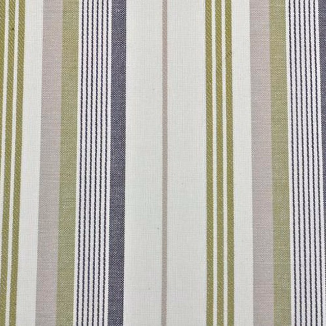 Vertical narrow stripe cotton fabric in sage green, stone and grape-grey