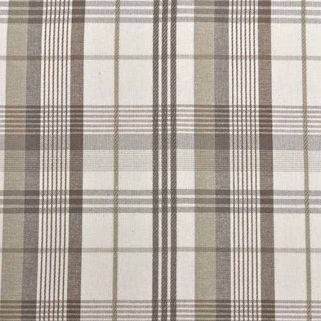Taupe and charcoal woven check on an ivory cotton ground