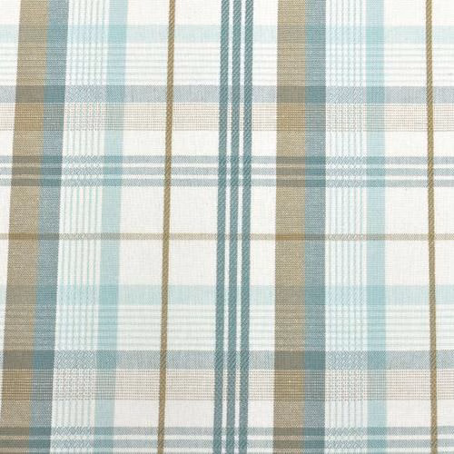 Pale blue and beige checked cotton swatch with fine teal stripes