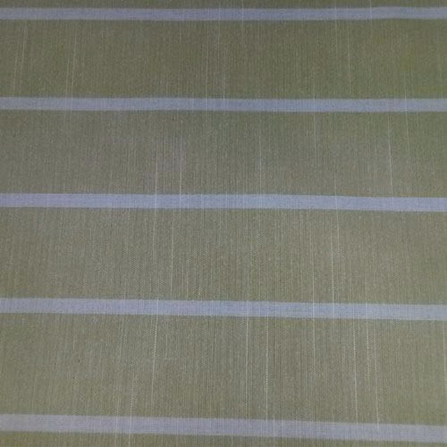 Ochre and pale grey horizontal striped woven fabric with fine slub texture