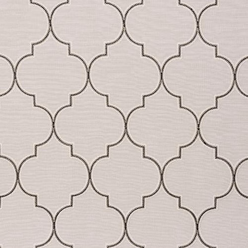 Light grey geometric fabric with charcoal trellis outlines and subtle woven texture