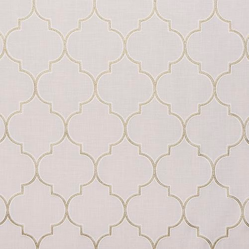 Pale fabric swatch with a large ochre geometric trellis pattern