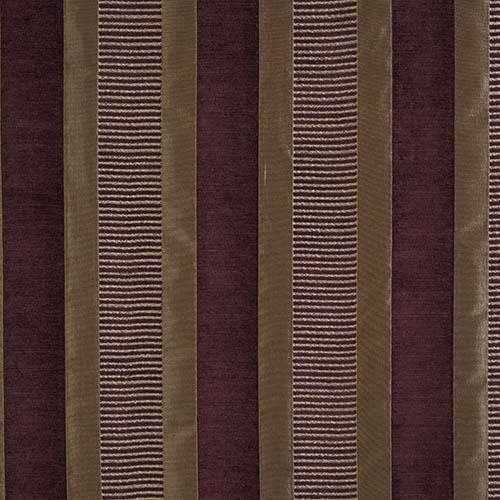 Striped aubergine fabric swatch with plum and olive-brown bands