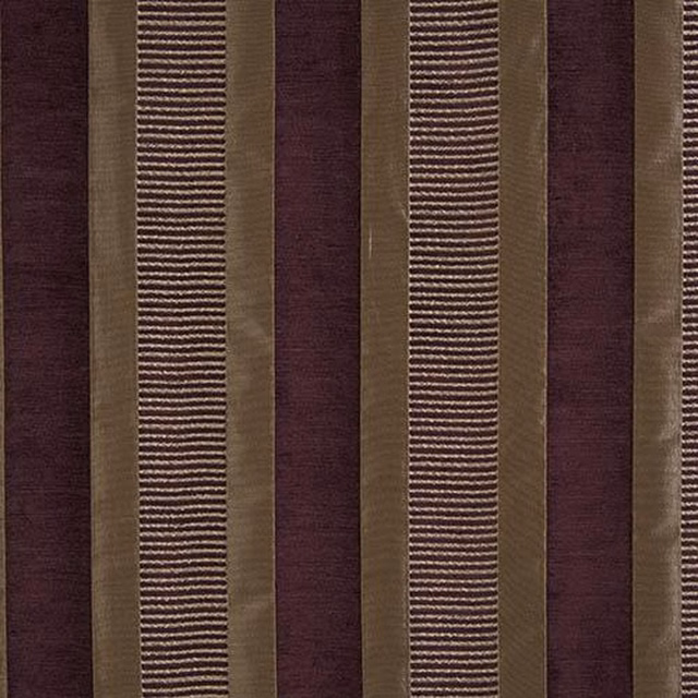 Striped aubergine fabric swatch with plum and olive-brown bands