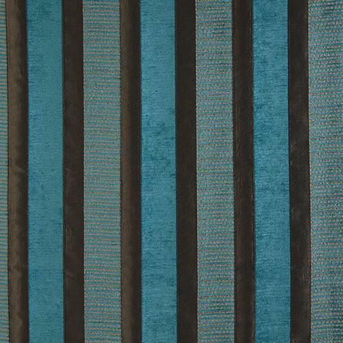 Vertical azure teal and dark brown striped fabric with fine woven texture