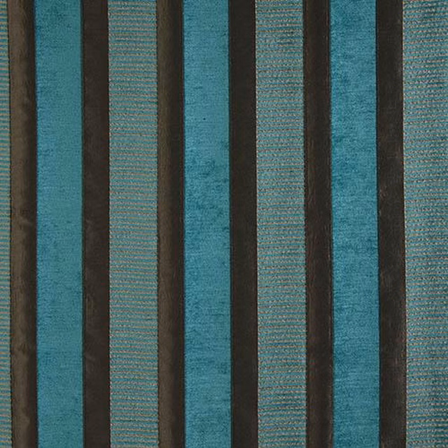 Vertical azure teal and dark brown striped fabric with fine woven texture