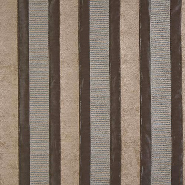 Vertical duck egg blue and brown-grey striped fabric with a fine woven texture