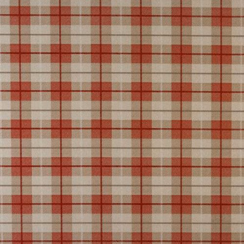Red tartan check on a cream and taupe ground with a wipe-clean PVC finish