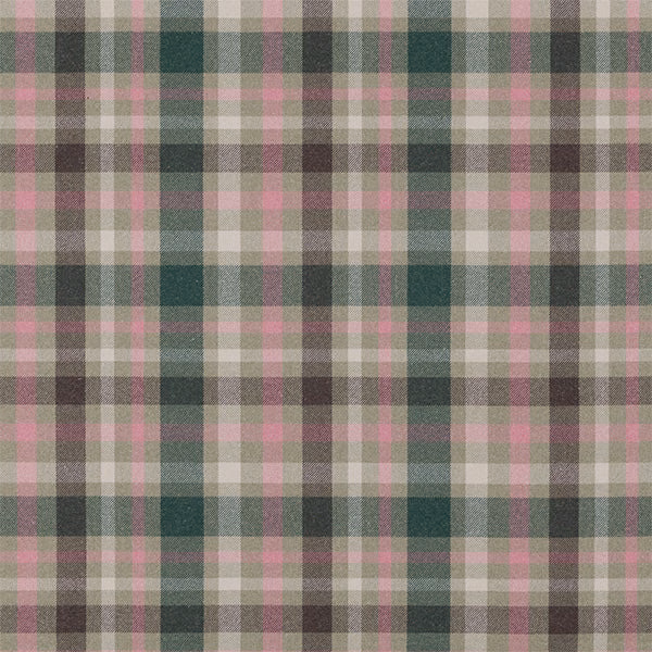 Checked fabric in jade green, taupe, cream and blush pink woven texture