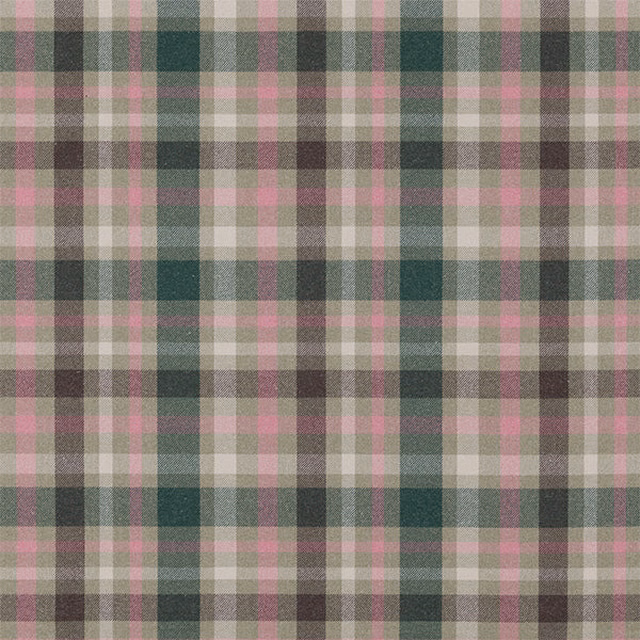 Checked fabric in jade green, taupe, cream and blush pink woven texture