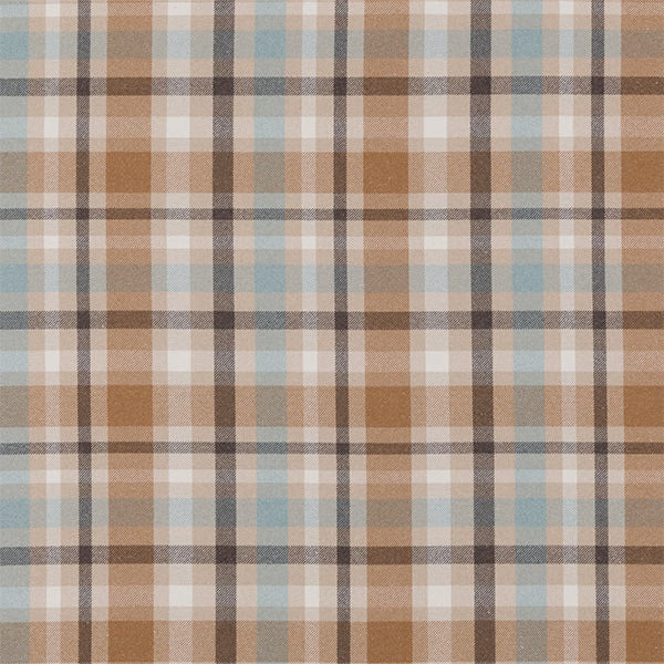 Soft seafoam and beige checked fabric swatch with brown grid lines
