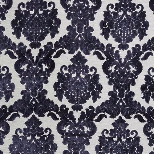 Dark aubergine damask motif on a pale textured ground