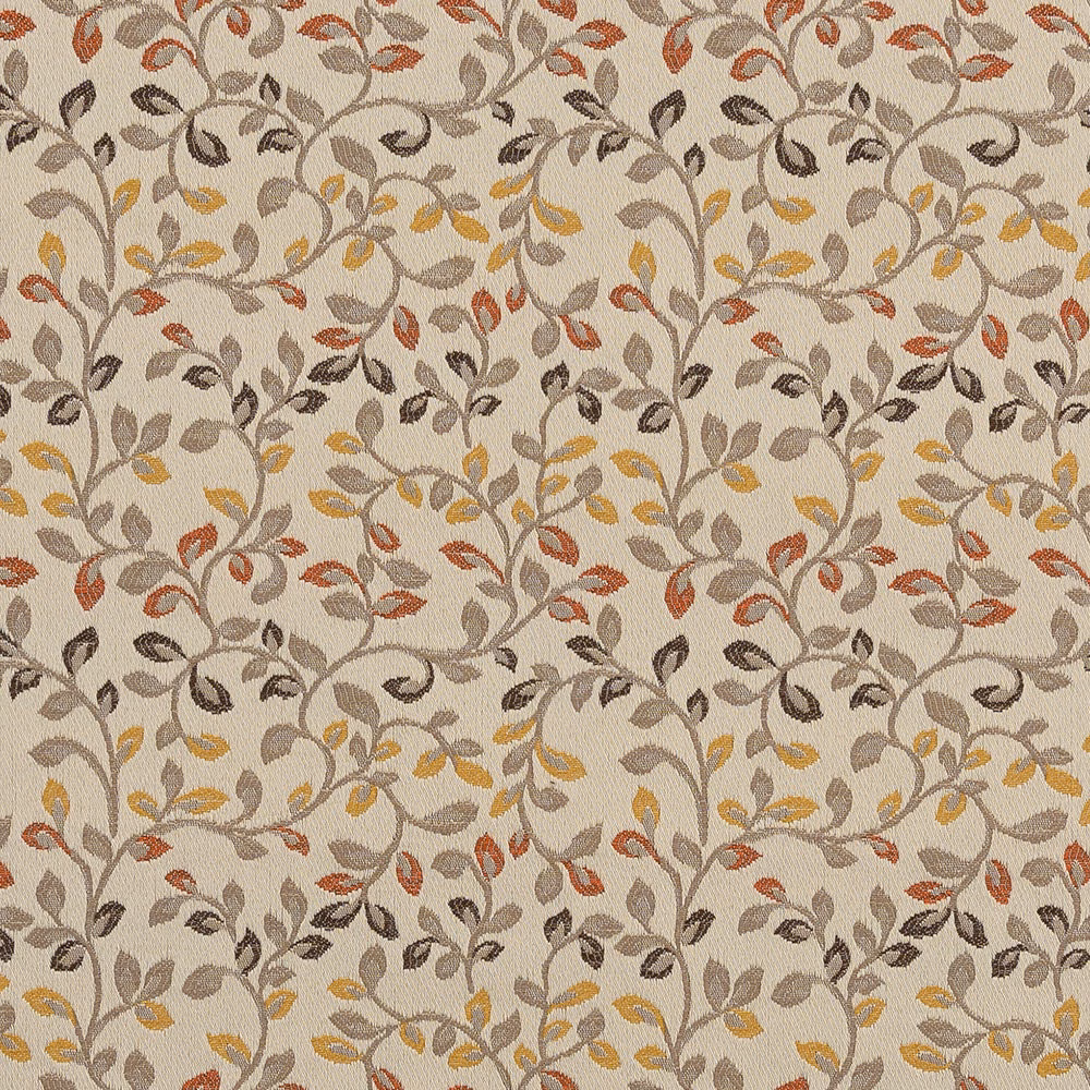 Cream floral trail fabric with taupe, ochre and rust leaves